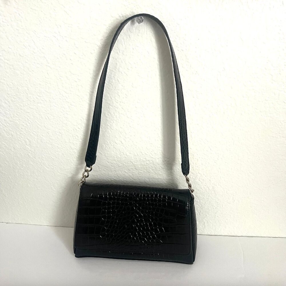 Vintage Liz‎ Claiborne Crocodile Embossed Faux Leather Black Shoulder Bag Purse